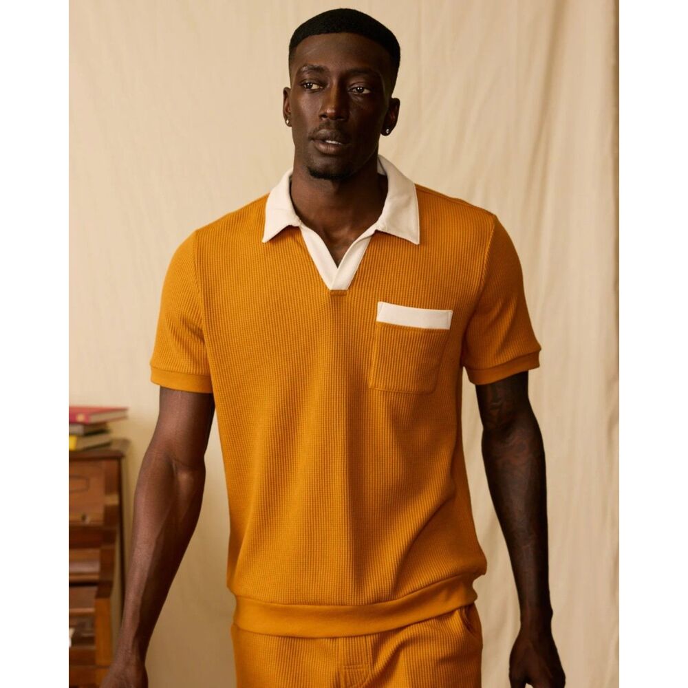 Dandy Del Mar Cannes Shirt Waffle Knit Resort Polo Retro Beach Sienna Men Small